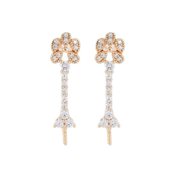 

PandaHall Brass Micro Pave Clear Cubic Zirconia Stud Earring Findings, for Half Drilled Beads, Nickel Free, Flower, Real 18K Gold Plated...