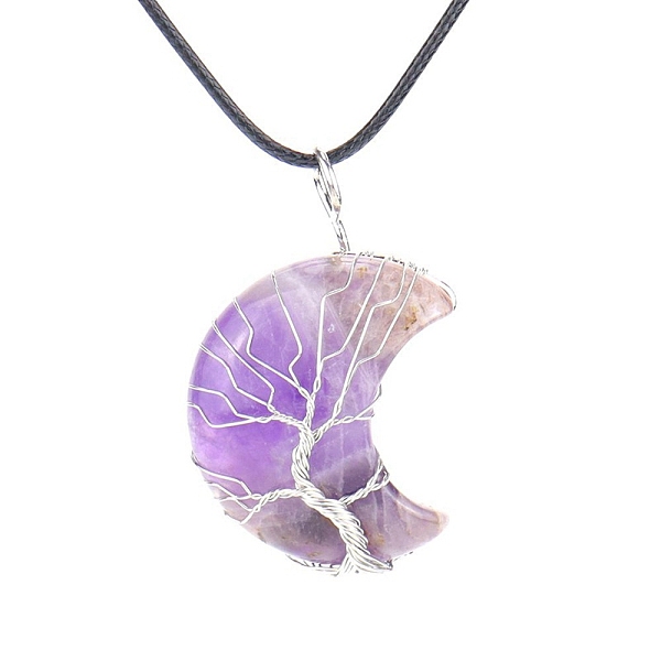 

PandaHall Natural Amethyst Crescent Moon Pendant Necklaces, with Copper Wire, 18.90 inch(48cm) Amethyst Moon