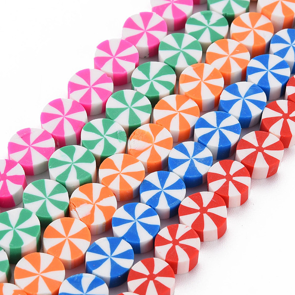 

PandaHall Handmade Polymer Clay Bead Strands, Flat Round, Mixed Color, 9~10x4~5mm, Hole: 1.6mm, about 38~40pcs/strand, 14.17 inch~15.55 inch..., Multicolor