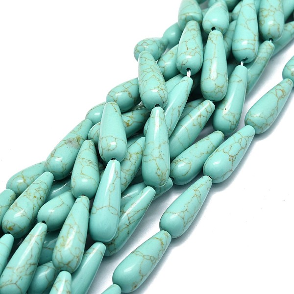 

PandaHall Synthetic Turquoise Beads Strands, Waterdrop, 30x10mm, Hole: 1.4mm, about 13pcs/strand, 15.75''(40cm) Synthetic Turquoise Teardrop