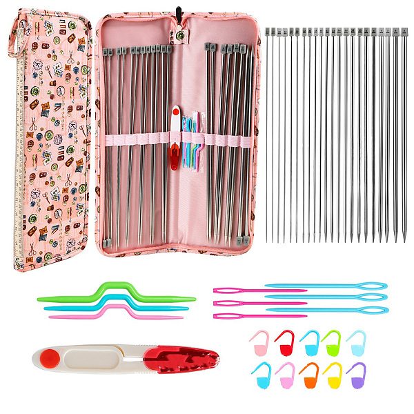 

PandaHall DIY Knitting Kits with Storage Bags for Beginners Include Crochet Hooks, Crochet Needle, Stitch Markers, Scissor, Misty Rose, 35cm...