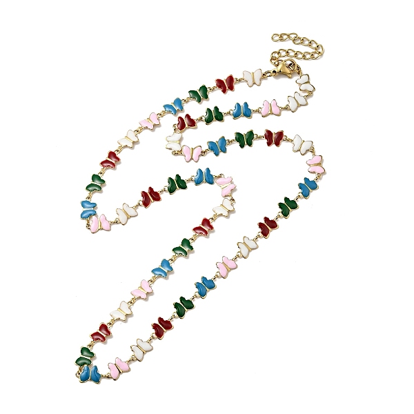 

PandaHall Colorful Enamel Butterfly Link Chain Necklace, Ion Plating(IP) 304 Stainless Steel Jewelry for Women, Golden, 19.88 inch(50.5cm)...