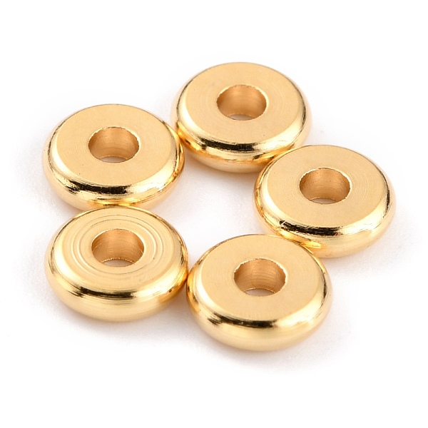 

PandaHall Brass Beads, Long-Lasting Plated, Flat Round, Real 24K Gold Plated, 6x1.7mm, Hole: 2mm Brass Flat Round