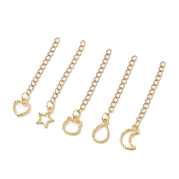 

PandaHall Ion Plating(IP) 304 Stainless Steel Curb Chain Extenders, End Chains with Zinc Alloy Chain Tabs, Mixed Shape, Golden, 52mm 304...