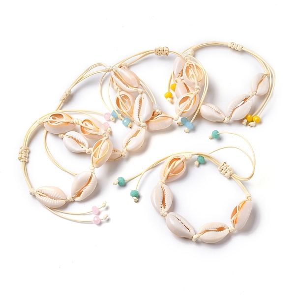 

PandaHall Adjustable Braided Bead Bracelets, with Natural Cowrie Shell Beads, Rondelle Glass Beads and Waxed Polyester Cord, Mixed Color..., Multicolor