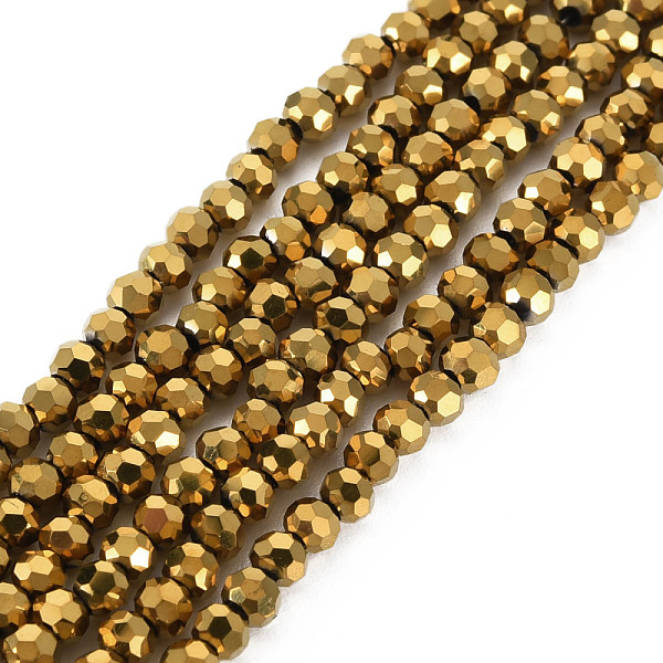 

PandaHall Electroplate Glass Bead Strands, Faceted(32 Facets), Round, Golden Plated, 2~3x2.5mm, Hole: 0.8mm, about 173~175pcs/strand, 16.14...