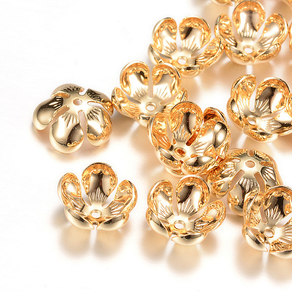 

PandaHall 5-Petal Brass Bead Caps, Flower, Light Gold, 13.5x6mm, Hole: 1mm Brass