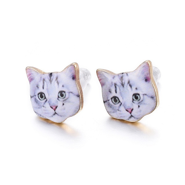 

PandaHall Real 14K Gold Plated Alloy Kitten Stud Earrings, with Enamel and Environment Stainless Steel Pin, Printed, Cat Pattern, Alice Blue...