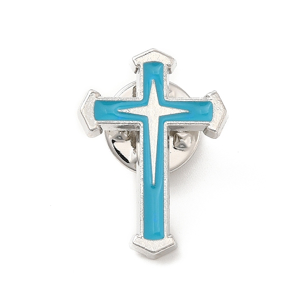 

PandaHall Cross Enamel Pin, Platinum Alloy Badge for Backpack Clothes, Turquoise, 25x17.5x1.5mm Alloy+Enamel Green