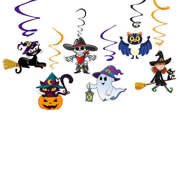 

PandaHall Halloween Paper Spiral Hanging Wall Decorations, Witch & Ghost & Cat & Pumpkin, Mixed Color, 150~180x150~224x0.2mm Paper Mixed..., Multicolor