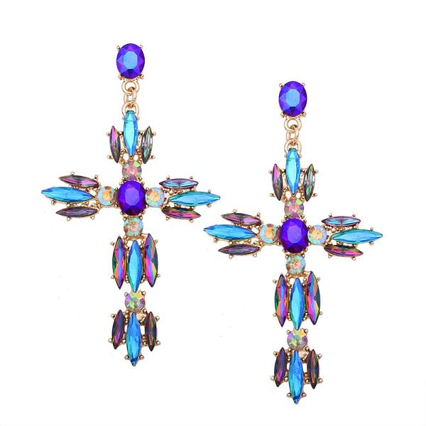 

PandaHall Alloy Dangle Stud Earrings, with Rhinestone, Cross, Golden, Mixed Color, 90x50mm Rhinestone Multicolor