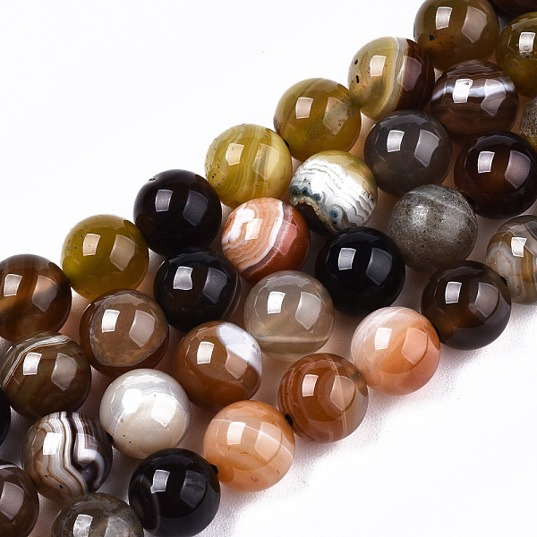 

PandaHall Natural Agate Beads Strands, Round, 8.5mm, Hole: 1.2mm, about 47~48pcs/strand, 15 inch~15.35 inch (38.1cm~39cm) Banded Agate Round..., Multicolor