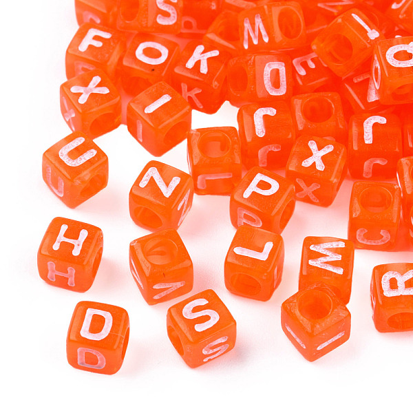 

PandaHall Transparent Acrylic Beads, Cube with White Random Mixed Letters, Coral, 6x6x6mm, Hole: 3.5mm Acrylic Cube Red