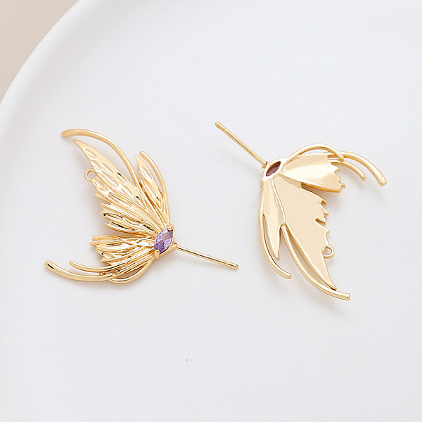 

PandaHall Brass Pave Medium Purple Cubic Zirconia Wing Head Pins, for Baroque Pearl Making, Golden, 42x28mm Brass