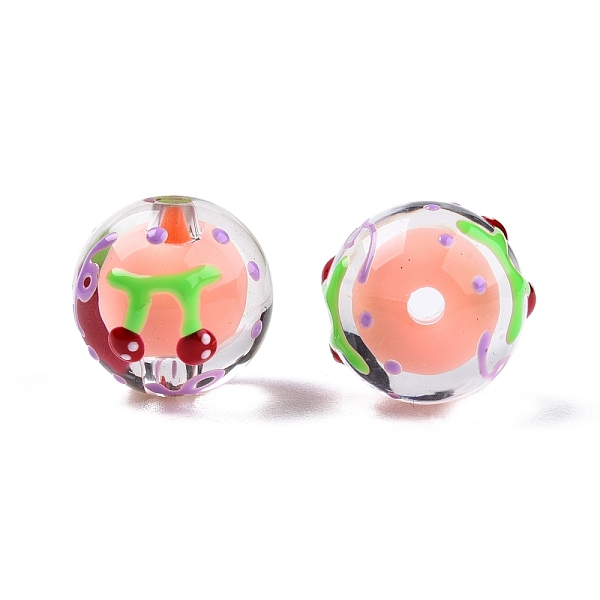 

PandaHall Transparent Acrylic Enamel Beads, Bead in Bead, Round with Cherry, Light Salmon, 14~15x13mm, Hole: 2mm Acrylic Round