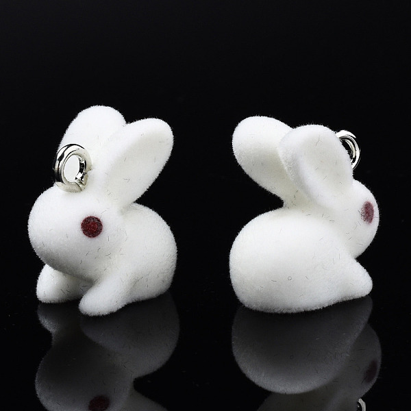 

PandaHall Flocky Resin Pendants, with Platinum Plated Iron Loops, Rabbit, White, 18x16.5x11mm, Hole: 2.5mm Iron+Resin Rabbit White
