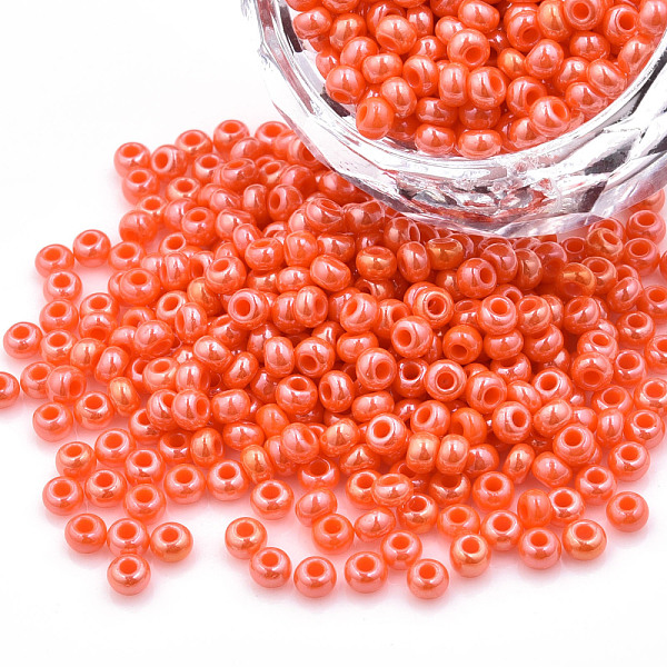 

PandaHall 8/0 Czech Opaque Glass Seed Beads, Lustered, Round, Coral, 3x2mm, Hole: 1mm, about 500g/bag Czech Glass Red