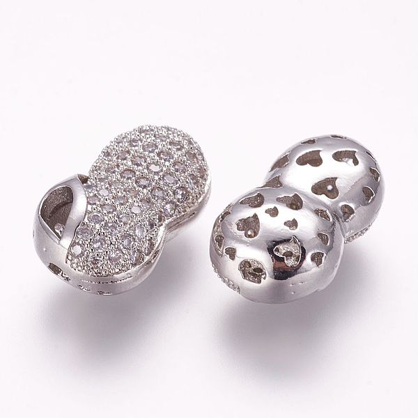 

PandaHall Brass Micro Pave Cubic Zirconia Beads, Peanut, Platinum, 17.5x10.5x7.5mm, Hole: 1.5mm Brass+Cubic Zirconia Fruit