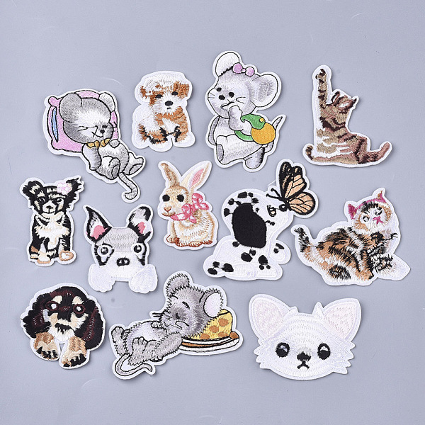 PandaHall Computerized Embroidery Cloth Iron On/Sew On Patches, Costume Accessories, Appliques, Mouse & Dog & Cat & Rabbit, Mixed Color...