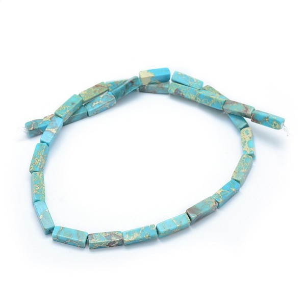 

PandaHall Natural Imperial Jasper Beads Strands, Dyed, Rectangle, Turquoise, 13.5~14x4~4.5x4~4.5mm, Hole: 1mm, about 28pcs/strand, 15.15..., Green