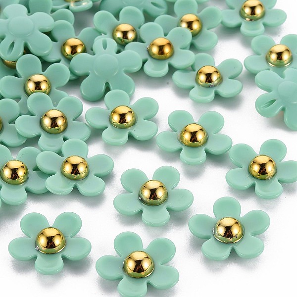 

PandaHall Opaque Acrylic Beads, Flower, Turquoise, 22x22.5x7~8mm, Hole: 1.4mm Acrylic Flower Green