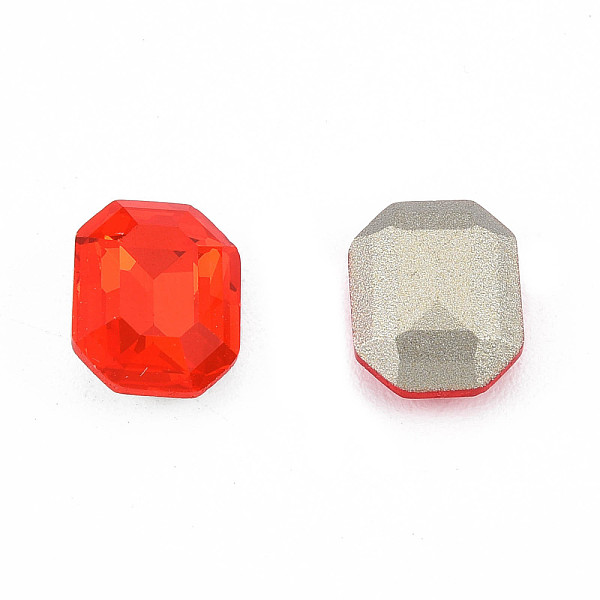 

PandaHall K9 Glass Rhinestone Cabochons, Pointed Back & Back Plated, Faceted, Rectangle Octagon, Siam, 10x8x4mm Glass Rhinestone Octagon Red