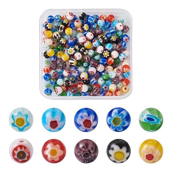

PandaHall Yilisi 200Pcs 10 Colors Round Millefiori Glass Beads, Mixed Color, 6mm, Hole: 1mm, 20pcs/color Millefiori Lampwork Round..., Multicolor