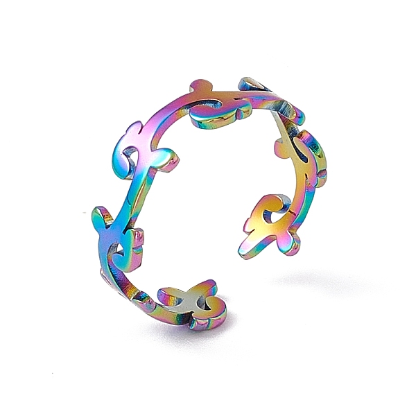 

PandaHall Ion Plating(IP) 201 Stainless Steel Leafy Branch Wrap Open Cuff Ring for Women, Rainbow Color, US Size 6 1/4(16.7mm) 201 Stainless...