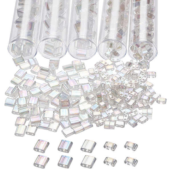 

PandaHall 528 Pcs 2-Hole Glass Seed Beads, 2 Sizes Transparent Color Rectangle Glass Carrier Beads Lustered Loose Spacer Beads for DIY..., White