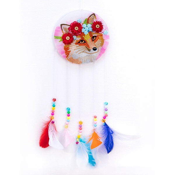 PandaHall DIY Diamond Painting Hanging Woven Net/Web with Feather Pendant Kits, Including Acrylic Plate, Pen, Tray, Bells and Random Color...