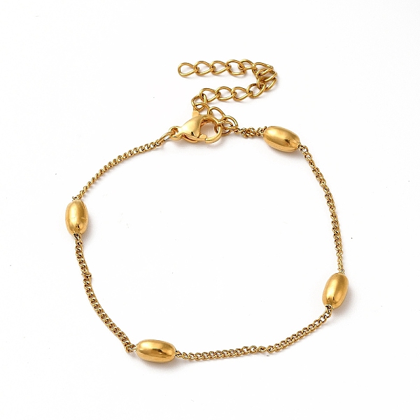 

PandaHall Ion Plating(IP) 304 Stainless Steel Curb Chain Bracelets, Oval Beaded Bracelets for Women, Golden, 6 inch(15.2cm) 304 Stainless...
