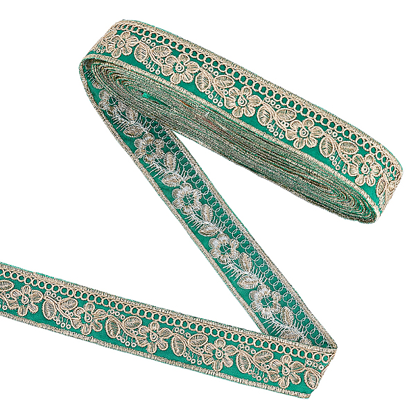 

PandaHall FINGERINSPIRE 10 Yards/9.1m 30mm Green Gold Vintage Jacquard Ribbon Trim Floral Leaves Pattern Embroidered Woven Trim Ethnic Style...