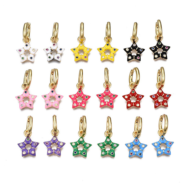 

PandaHall Brass Micro Pave Cubic Zirconia Huggie Hoop Earrings, with Enamel, Nickel Free, Star, Real 16K Gold Plated, Mixed Color, 24.5x13mm..., Multicolor