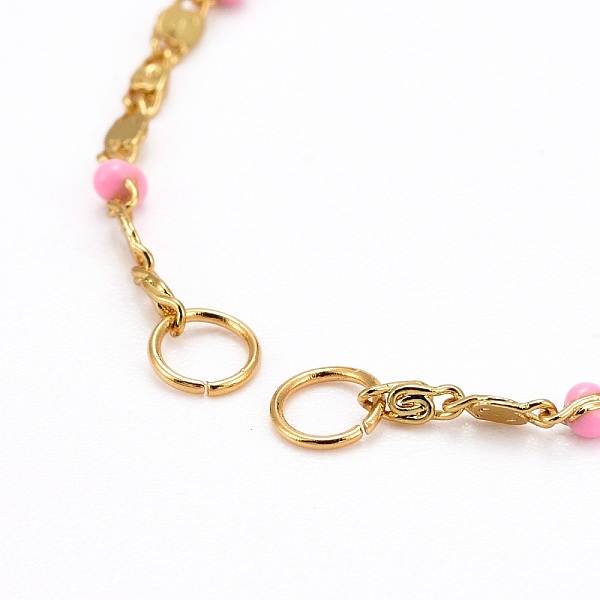 

PandaHall Enamel Bracelet Makings, with Brass Lumachina Chains, 304 Stainless Steel Lobster Claw Clasps & Jump Rings, Pearl Pink, 5-1/2 inch...