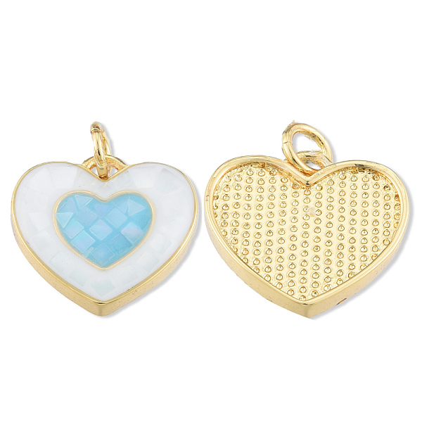 

PandaHall Brass Enamel Pendants, with Jump Rings and Shell, Real 18K Gold Plated, Nickel Free, Heart, Light Sky Blue, 15x16x3.5mm, Jump Ring...