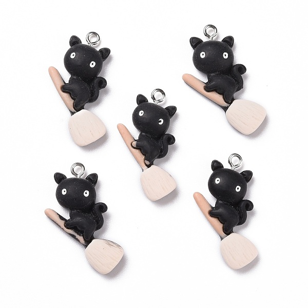 

PandaHall Halloween Opaque Resin Pendants, with Platinum Tone Iron Loops, Cat, Black, 31x18x6mm, Hole: 2mm Iron+Resin Cat Shape Black
