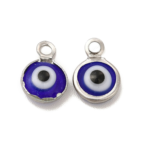 

PandaHall 304 Stainless Steel with Glass Enamel Charms, Stainless Steel Color, Flat Round with Evil Eye Pattern, Medium Blue, 9.5x6.5x2.5mm...