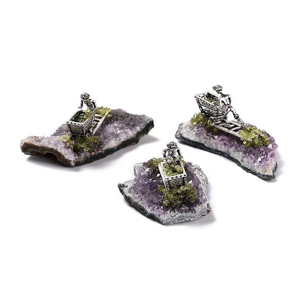 

PandaHall Natural Peridot Cluster & Alloy Miner Model Ornament, for Desk Home Decoration, 51~89x34.5~54x34.5~38mm Peridot Others