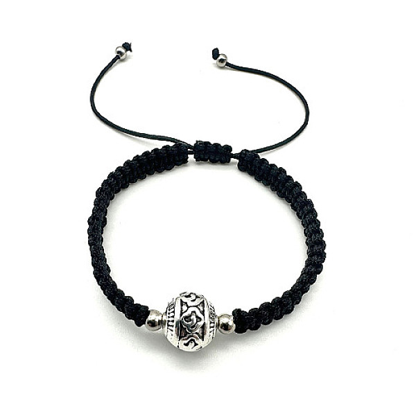 

PandaHall Zinc Alloy Rondelle Braided Bead Bracelet with Nylon Cords, Black, no size Alloy Rondelle Black