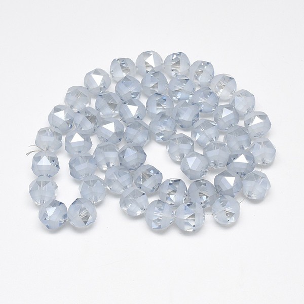 

PandaHall Electroplate Glass Beads Strands, Rainbow Plated, Frosted, Faceted, Round, Light Steel Blue, 7~8x7mm, Hole: 1.5mm, about...