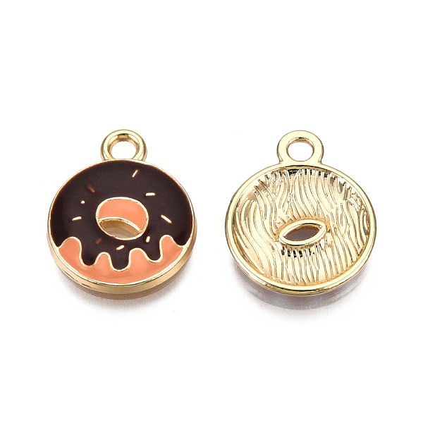 

PandaHall Eco-Friendly Zinc Alloy Pendants, with Enamel, Donut, Cadmium Free & Nickel Free & Lead Free, Golden, Coconut Brown...