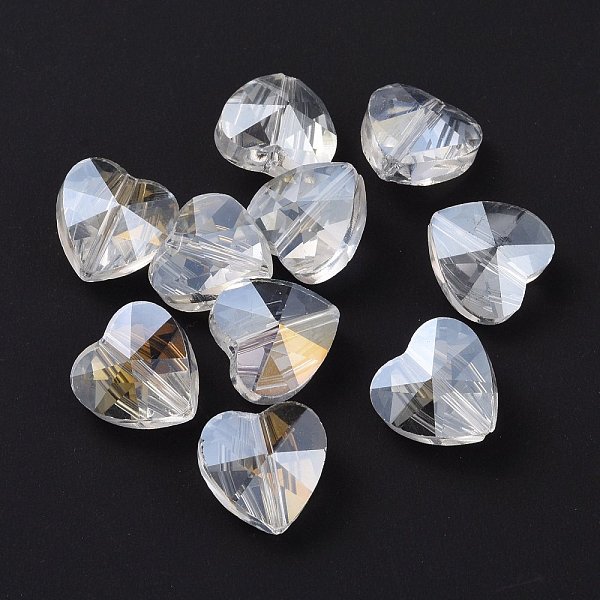 

PandaHall Electroplate Glass Beads, AB Color Plated, Faceted, Heart, Clear AB, 14x14x8.5mm, Hole: 1mm Glass Heart White