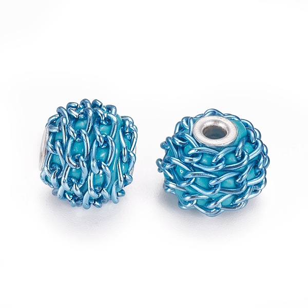 

PandaHall Handmade Indonesia Beads, with Aluminium Chains, Round, Silver Color Plated, Deep Sky Blue, 16.5~18x14~15mm, Hole: 3~3.5mm Polymer...