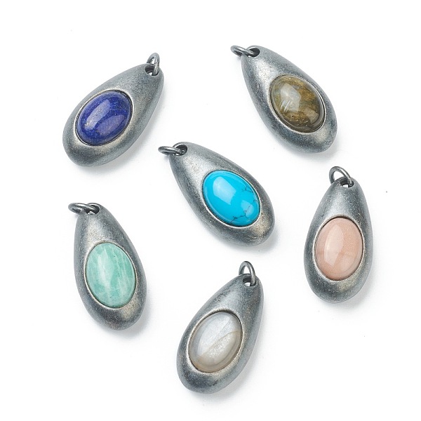 

PandaHall Natural & Synthetic Gemstone Pendants, with Gunmetal Brass Findings, Teardrop, 29.5x15x11.5mm, Hole: 5mm Mixed Stone Teardrop