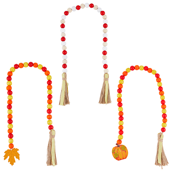 

PandaHall SUPERFINDINGS 3Pcs 3 Style Halloween Wood Beads Garland with Tassel Wood Bead Chains with Pumpkin and Maple Leaf Pendant Farmhouse..., Multicolor