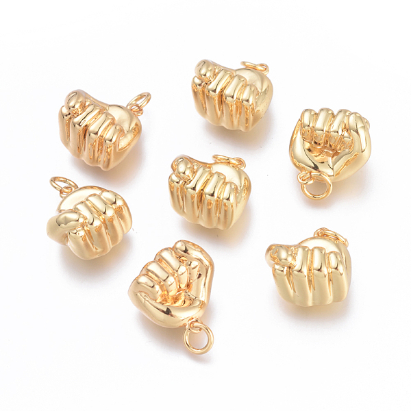 

PandaHall Brass Charms, with Jump Rings, Cadmium Free & Lead Free & Nickel Free, Long-Lasting Plated, Fist, Real 18K Gold Plated, 14x14x11mm...
