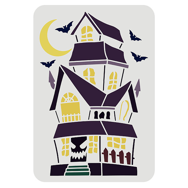 PandaHall FINGERINSPIRE Haunted House Stencil 29.7x21cm Reusable Halloween Stencils Mylar Template in Large Sizes for Painting Crafts Art...