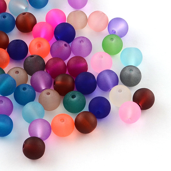 

PandaHall Transparent Frosted Glass Beads, Round, Mixed Color, 8x7mm, Hole: 1mm, about 100pcs/bag Glass Round Multicolor