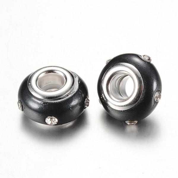 

PandaHall Resin Rhinestone European Beads, with Platinum Tone Brass Cores, Large Hole Beads, Rondelle, Black, 13~14x7~8mm, Hole: 5mm...