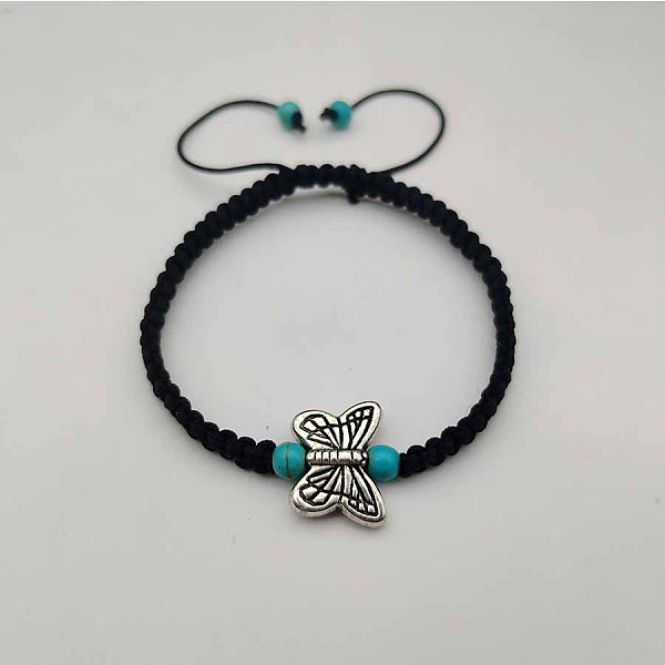 

PandaHall Adjustable Synthetic Turquoise & Zinc Alloy Butterfly Braided Bead Bracelets for Women Synthetic Turquoise Butterfly